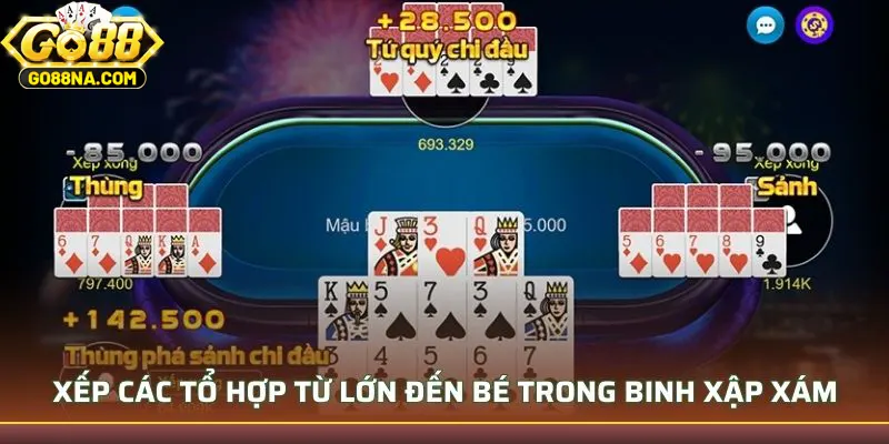 Xếp các tổ hợp từ lớn đến bé trong Binh Xập Xám