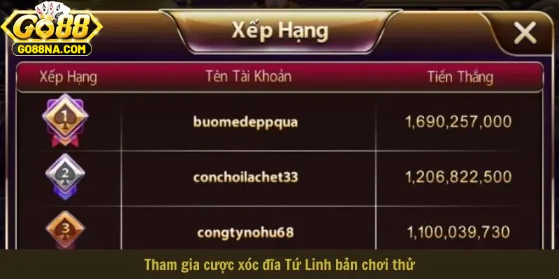 Tham gia cược xóc đĩa Tứ Linh bản chơi thử